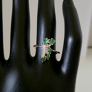 Natural Green Emerald  .925 Sterling Silver Ring Size 6